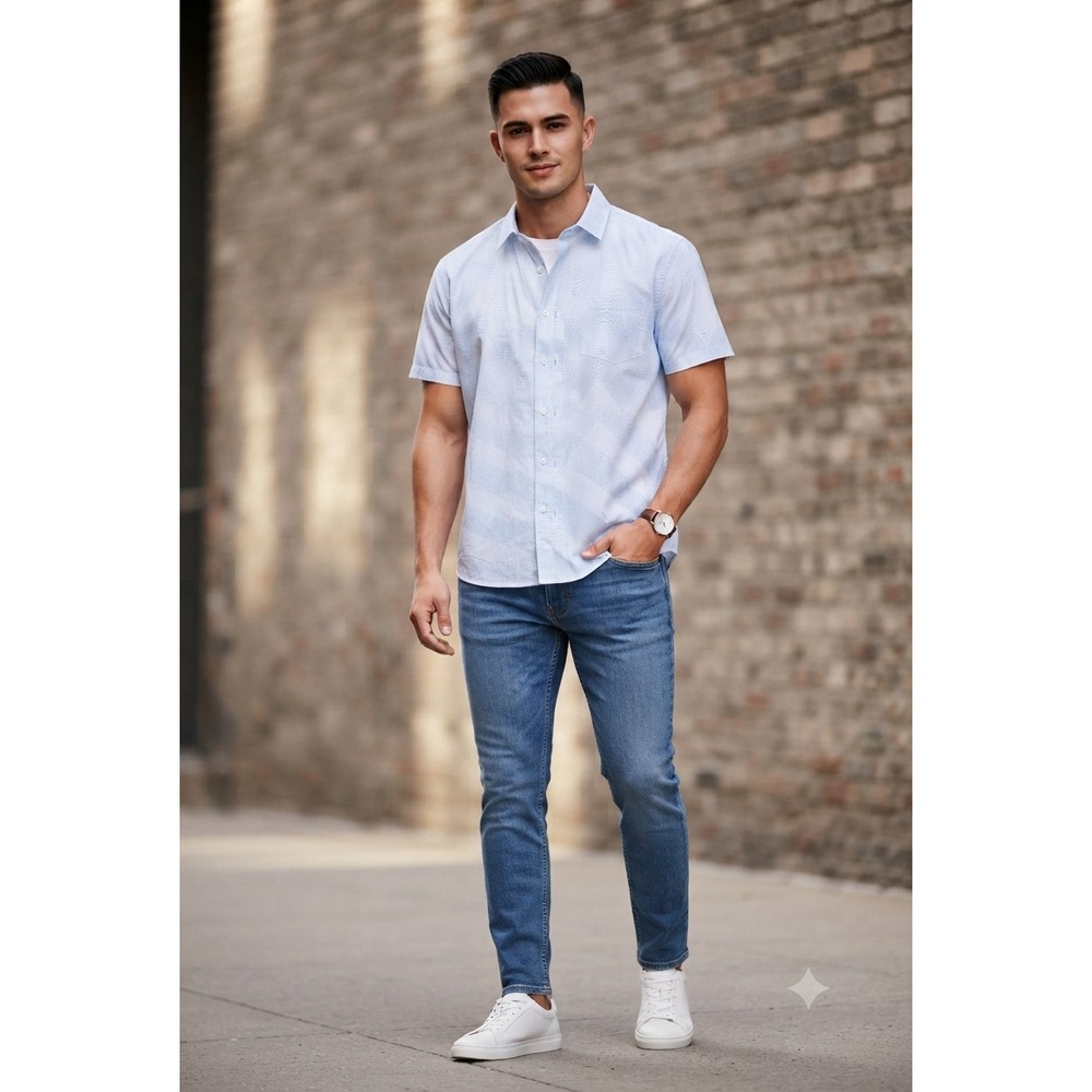 Original Penguin Heritage Slim Fit Blue Checkered Short Sleeve Shirt XL